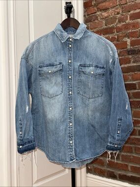 All Saints Oversized Faded Blue Denim Shirt Jacket